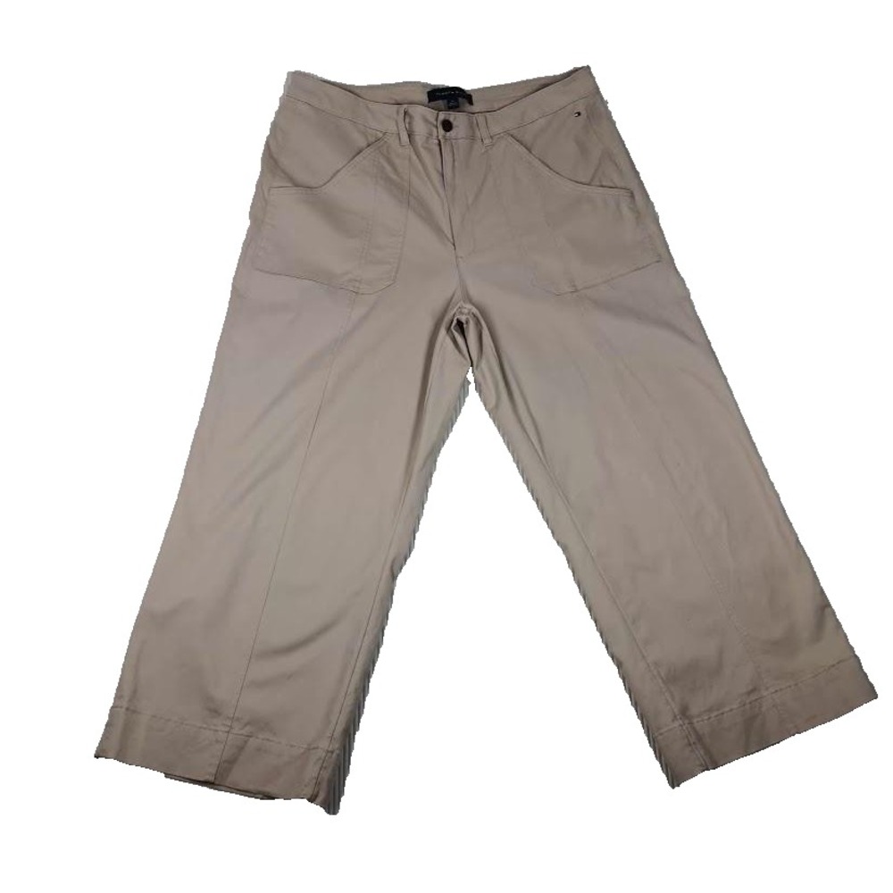Tommy Hilfiger Pants Womens 16 Beige Wide Leg Cropped Stretch Casual Pockets